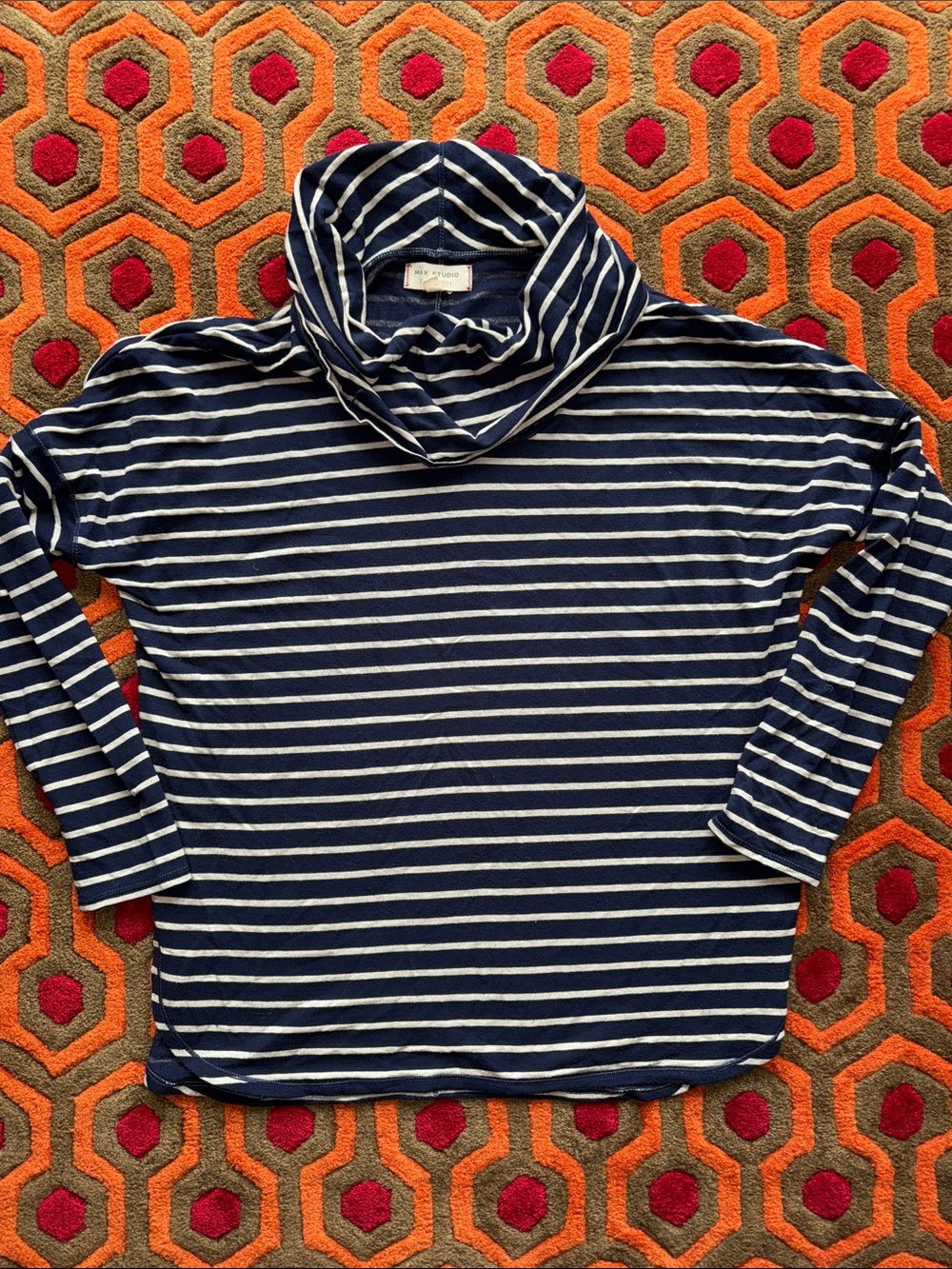 MAKE OFFER! Max Studio Navy & White Striped Cowl-Neck Top Med.